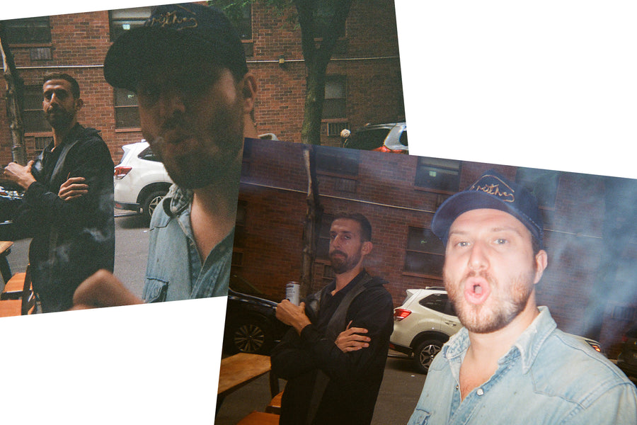 Two photos of Lawrence smoking a cigarette.