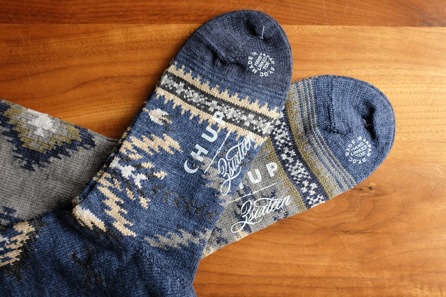 Close up of the CHUP and 3sixteen branding on the bottom of the socks.