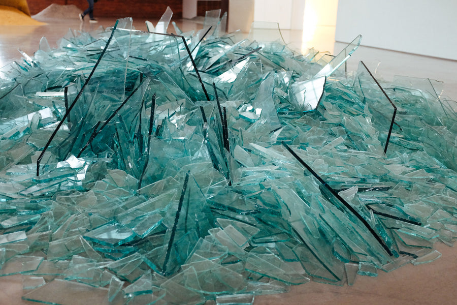 Broken glass art installation.