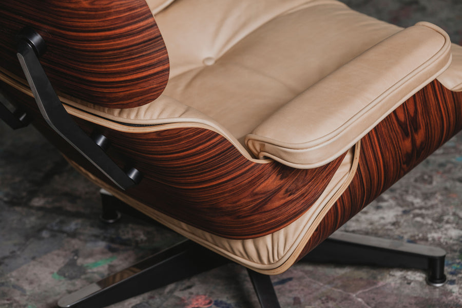 Close up views of beautiful wood striations and the lines of the chair.