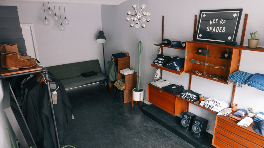 Overhead view of shop space.