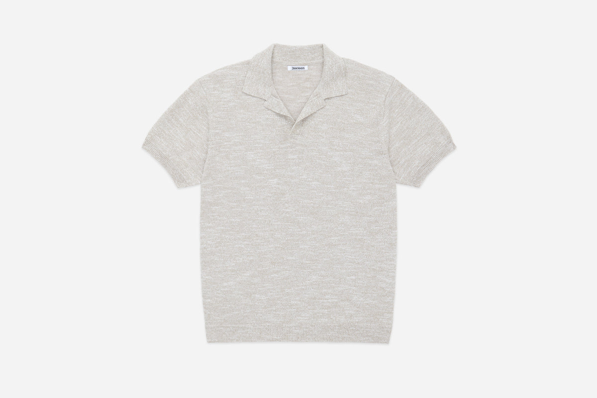 Knit Polo Natural Marled Yarn – 3sixteen - Main Image