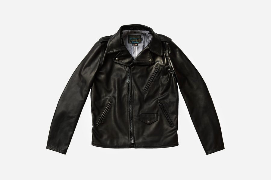 Detailed view of the front of the Schott laying flat.