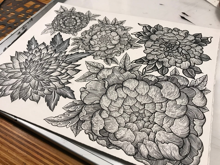 View of Thomas Hooper's illustrations of various Japanese flowers.