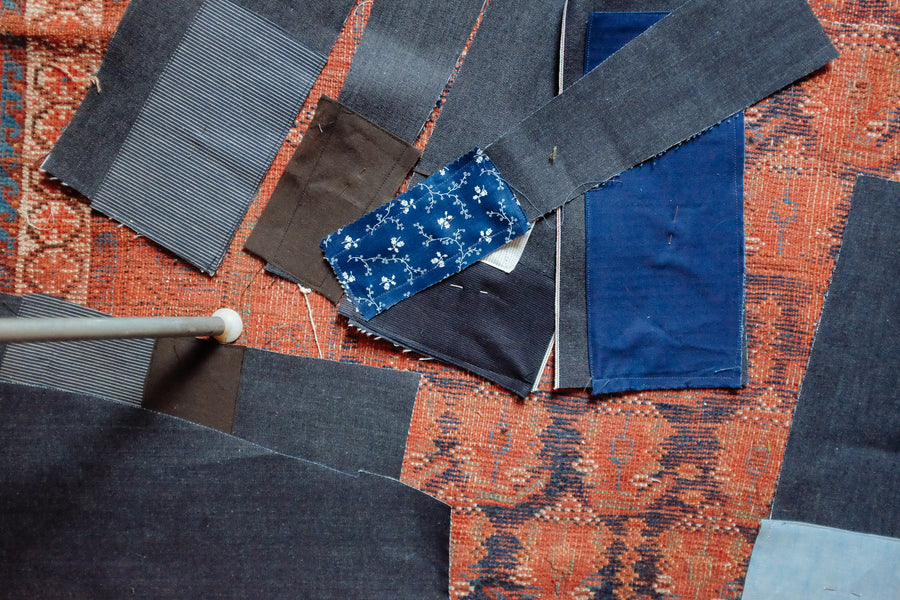 Various fabric used in the production of the patchwork jacket.