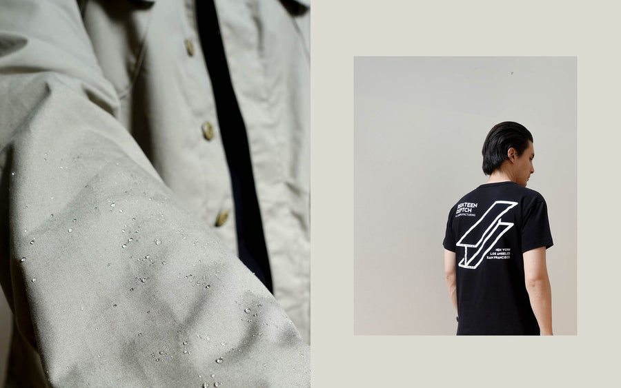 An up close look at the water-resistant beading of the tan BDU fabric.