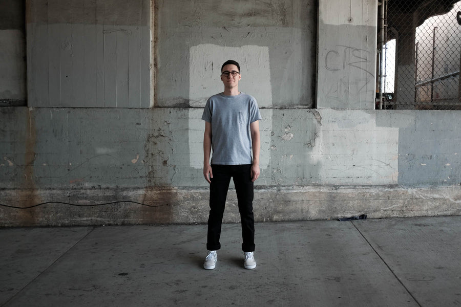 Model is shown here wearing the 222x denim in lightweight double black