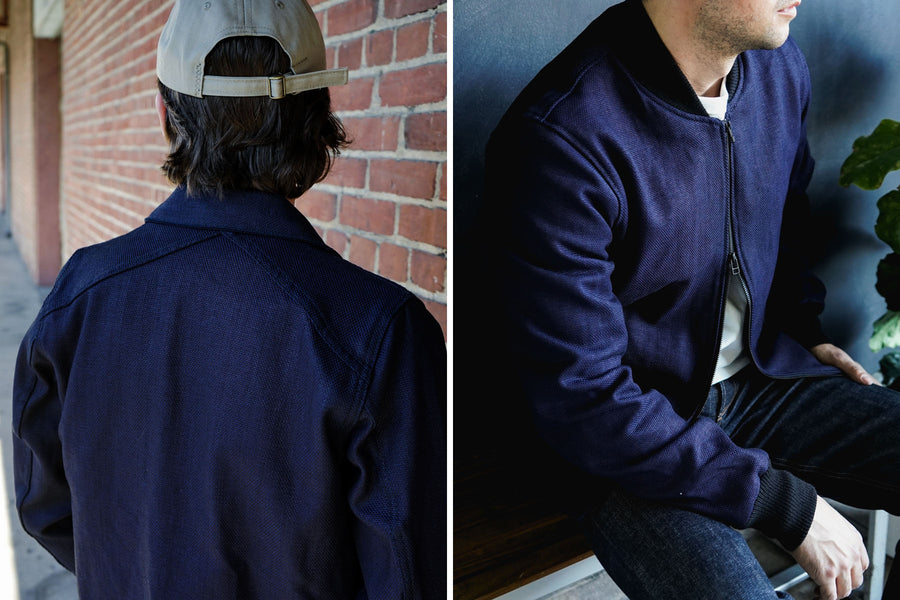 A diptych showcasing the complex texture of the Panama Cloth fabric.