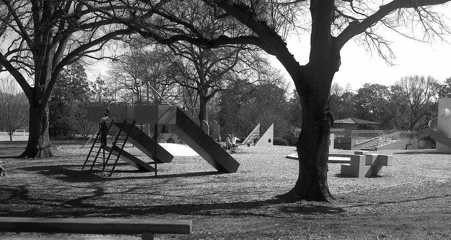 A black and white photo of Atlanta's Piedmont Park