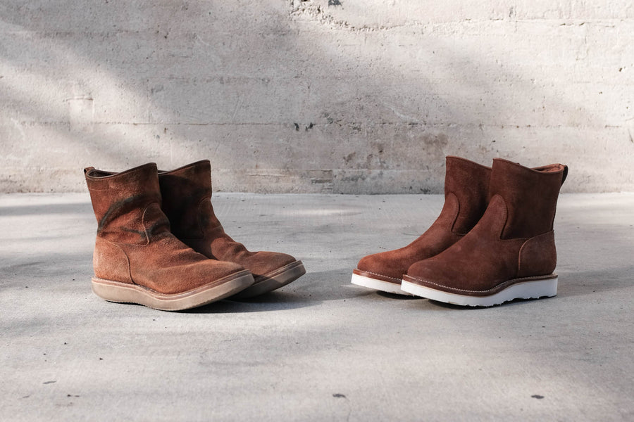 Photos of both pairs of boots showing how the roper will age.