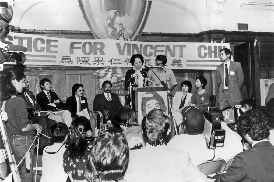 A news conference in 1983 for Vincent Chin in San Francisco.